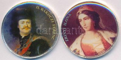 DN 50Ft "Nagy Magyarok / II. Rákóczi Ferenc, Zrínyi Ilona" (2x) multicolor emlékérme sorozatból, ezüstözött Cu-Ni T:2