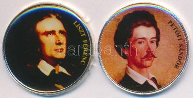 DN 50Ft "Nagy Magyarok / Liszt Ferenc, Petőfi Sándor" (2x) multicolor emlékérme sorozatból, ezüstözött Cu-Ni T:2