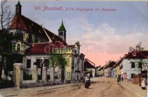 Wiener Neustadt, Ungargasse mit Neukloster / street, church, shop of I. Stauber (EK)