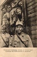 'Herbaciarni Czerwonego Krzyza, w Nowym Saczu' / Nowy Sacz Red Cross, World War I Austrian-Hungarian soldiers standing in the door of a train car