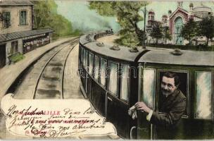 Lille, Bibliotheque / library, locomotive greeting  card (EK)