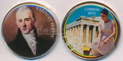 DN 50Ft "Nagy Magyarok / Kazinczy Ferenc" multicolor emlékérme sorozatból, ezüstözött Cu-Ni + DN 200Ft "Londoni Olimpia 2012" multicolor emlékérme sorozatból T:2