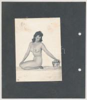 cca 1960 Erotikus fotók, vegyes méretben és minőségben kartonra kasírozva, 5db, cca 6x8cm és 14x9cm