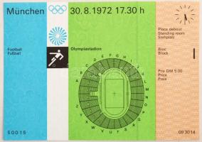 1972 München Olimpiai belépő futball mérkőzésre, szép állapotban / 1972 Munich Olympic football match ticket, in good condition, 10,5x15cm