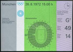 1972 München Olimpiai belépő a megnyitóünnepségre. Szép állapotban, 10,5x15cm/1972 Munich Olympic tickets to the opening ceremony, in good condition, 10,5x15cm