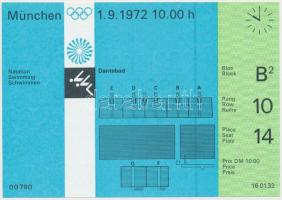 1972 München Olimpiai belépő: úszás,  szép állapotban, 10,5x15cm/1972 Munich Olympic ticket for swimming, good condition, 10,5x15c