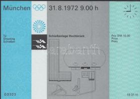 1972 München Olimpiai belépő: lövészet, szép állapotban, 10,5x15cm/1972 Munich Olympic ticket for shooting, good condition, 10,5x15c