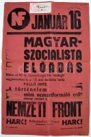 1936 A Nemzeti Front magyar szocialista előadást hirdető nagyméretű plakátja, 48x32 cm