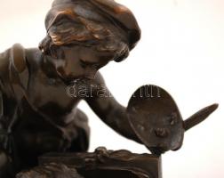 Robert jelzéssel: Háromalakos bronz szobor. Építész, festő, szobrász, mögöttük ledőlt talpazat. / Br...