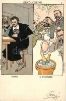 11 db RÉGI motívum képeslap, híres emberek, humor és egy studentika lappal, vegyes minőség / 11 old ...