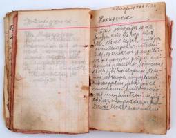 cca 1920-1940 Kézzel írt receptgyűjtemény közel 100 db étel receptje, megviselt félvászon kötésben.