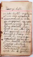 cca 1920-1940 Kézzel írt receptgyűjtemény közel 100 db étel receptje, megviselt félvászon kötésben