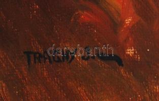 Trághy jelzéssel: Angora macska. Olaj, vászon, keretben, 38×47 cm