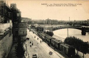 Nantes, &#039;Panorama de la Gare d&#039;Orléans de la Loire du Pont de la Rotonde et un Coin du Chateau&#039; / railway station, train, bridge, castle