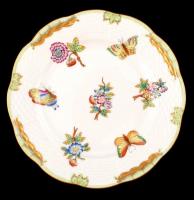 Herendi Viktória mintás süteményes tányér kézzel festett, apró kopásnyomokkal, jelzett, d: 16,5 cm