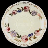 Zsolnay virágmintás porcelán mokkás csésze és alj, kézzel festett, jelzett, hibátlan