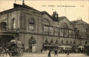 Paris, &#039;Gare Montparnasse&#039; / railway station, autobus, horse carriage (small tear)