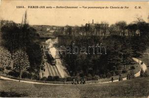 Paris, &#039;Buttes-Chaumont - Vue panoramique du Chemin de Fer&#039; / Buttes-Chaumont park, panorama view of the railway, locomotive (EK)