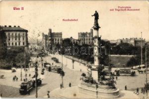 Vienna, Wien II. Pratestern mit Tegethoff-Monument, Nordbahnhof / northern railway station, statue, tram (EK)