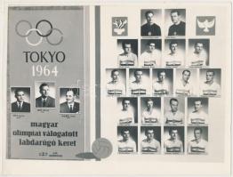1964 Tokió, A magyar olimpiai válogatott labdarúgó keret, kistabló 22 nevesített portréval, 18x24 cm