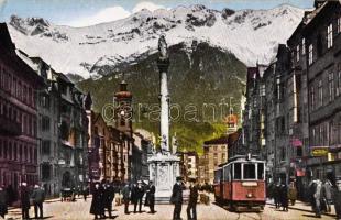 Innsbruck, Maria Theresien strasse / street, tram, statue (wet damage)