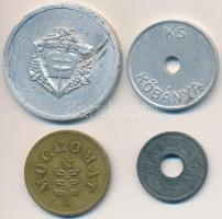 4db klf fém zseton, közte "V. Miskolci Vendéglátóipari Étkezés" Al zseton (30mm) + "K...