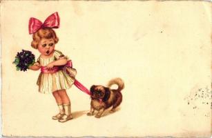 Girl, dog, litho (EK)