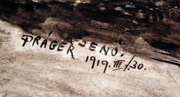 Práger Jenő jelzéssel: Csónákázó pár (1919), akvarell, papír, középen összehajtva,  37x59cm