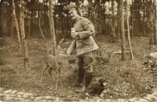 WWI German military officer feeding a deer, Atelier Alberti photo (fl)