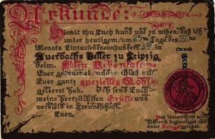 Urkunde, Leipziger Auerbachs Kellers certificate, humour, litho (EK)