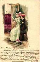 1899 Couple, Glückliche Stunden, Auf der Hochzeitsreisse, litho