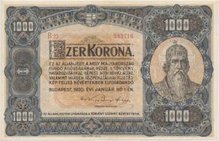 1920. 1000K &quot;Orell Füssli Zürich&quot; T:III szép papír Adamo K36