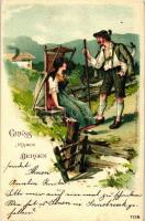 1899 Gruss us den Bergen / German folklore, litho (EK)