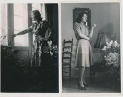 cca 1940 Muráti Lili (1912-2003) színésznő otthonában, Rozgonyi pecséttel jelzett vintage felvételei, 2 db fénykép, 17x11 cm