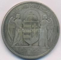 1930. 5P Ag "Horthy jobbra" T:3 patina
Adamo P8