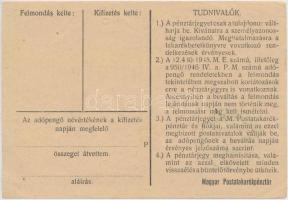 1946. 100.000AP nem kamatozó Pénztárjegy "Másra Át Nem Ruházható", "Magyar Királyi Po...