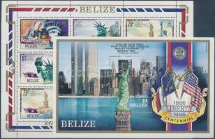 100 éves a Szabadságszobor, New York kisív + blokk, Centenary of Statue of Liberty, New York minsiheet + block
