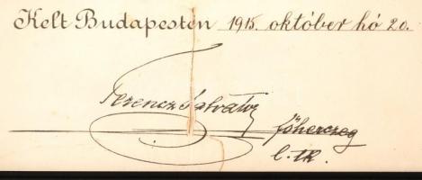 1915 Ferenc Szalvátor főherceg (1866-1939) katonai egészségügyi érdemekért kórházi intézőnő részére ...