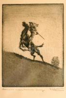 Olvashatatlan jelzéssel: Lovas, rézkarc, papír, üvegezett keretben, 11x9cm