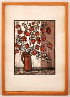 Krajcsovics Éva (1947- ): Farkasalmák, linó, papír, üvegezett fa keretben, 39×29 cm