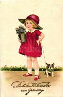 Birthday, girl, dog, Erika Nr. 6299. litho (EK)