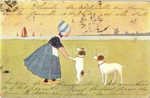 Dutch girl with dogs, B.K.W.I. 648-1. (b)