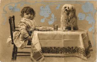 Child with dog, Art Nouveau, litho (EK)