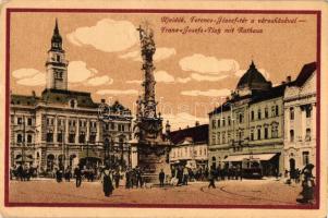 Újvidék, Novi Sad; Ferencz József tér, városháza, villamos / square, town hall, tram (EK)