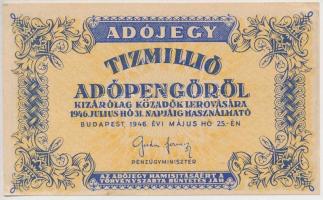 1946. 10.000.000AP vízjeles papíron, fordított címerrel, &quot;amelyeknél&quot;, vágáshibás T:I-,II hajtatlan