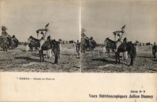 Biskra, Chasse au Faucon / Algerian hunter with falcon, Vues Stereoscopiques Julien Damoy Serie No. 9., stereo postcard