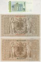 Német Birodalom 1910. 1000M (2x) hétjegyű sorszám, piros és zöld pecséttel (2x) + Németország 1991. ...