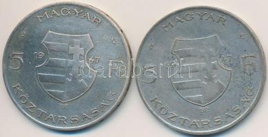 1947. 5Ft Ag "Kossuth" (2x) T:2-,3