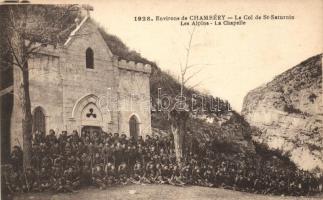 Environs de Chambéry, Col de St-Saturnin / chapel, French Alpine Hunter soldiers, group picture