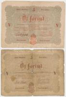 1848. 5Ft Kossuth bankó (2x) vörösesbarna és barna T:III-,IV